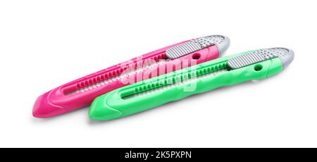 Utility knives on white background Stock Photo