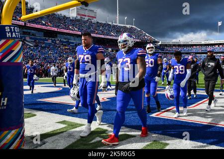 Buffalo Bills tackle Spencer Brown (79) walks off the field