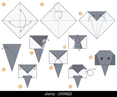 Origami tutorial Origami scheme for kids Elephant  Stock Vector