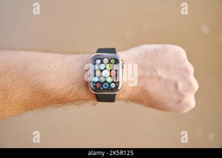 Kandy, Sri Lanka - 20.02.2022: Smart watch on the wrist of a man's hand Stock Photo