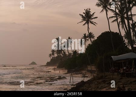 The sea coast in the evening after sunset. Ocean and palm trees in Sri Lanka Stock Photo