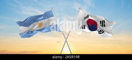 crossed national flags of Argentine and South Africa flag waving in ...