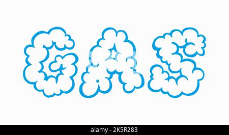 The word GAS written in letters in the shape of a cloud. Flat vector illustration isolated on white background. Stock Vector
