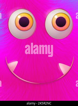 Happy cool cartoon monster. Pink fluffy monster for kids. Design for postcards, posters, covers. Concept art. Vector illustration Stock Vector