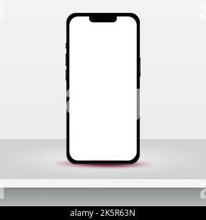 Mockup of a black modern smartphone on a table, white background - Vector illustration Stock Vector