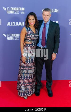 London, UK. 09th October, 2022. Lynn Blades (L) and Damian Jones attend the European premiere of 'Allelujah' at the Royal Festival Hall during the 66th BFI London Film Festival. Credit: Wiktor Szymanowicz/Alamy Live News Stock Photo