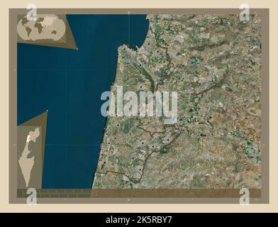 Haifa, district of Israel. High resolution satellite map. Locations of major cities of the region. Corner auxiliary location maps Stock Photo