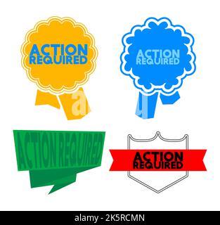 Set of ribbon with Action Required text. Banner template. Label sticker. Sign. Stock Vector