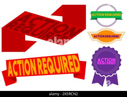 Set of ribbon with Action Required text. Banner template. Label sticker. Sign. Stock Vector