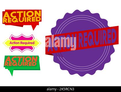 Set of ribbon with Action Required text. Banner template. Label sticker. Sign. Stock Vector