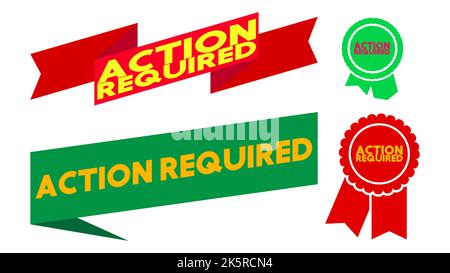 Set of ribbon with Action Required text. Banner template. Label sticker. Sign. Stock Vector