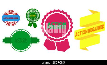 Set of ribbon with Action Required text. Banner template. Label sticker. Sign. Stock Vector