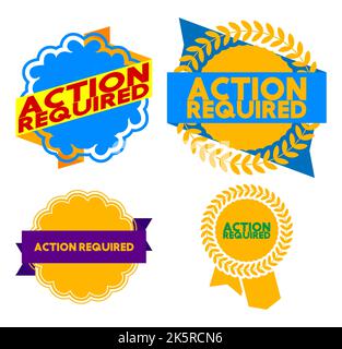 Set of ribbon with Action Required text. Banner template. Label sticker. Sign. Stock Vector