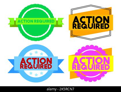 Set of ribbon with Action Required text. Banner template. Label sticker. Sign. Stock Vector