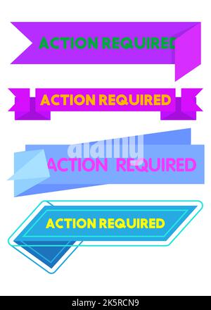 Set of ribbon with Action Required text. Banner template. Label sticker. Sign. Stock Vector