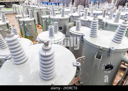 Transformers used by a power utility company in Cebu City, Philippines Stock Photo