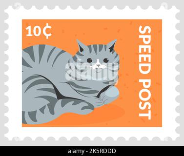 Speed post, postmark or postcard with feline cat Stock Vector