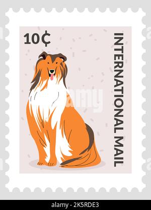 International mail, border collie dog on mark Stock Vector