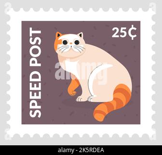 Speed post, feline animal cat on postmark vector Stock Vector