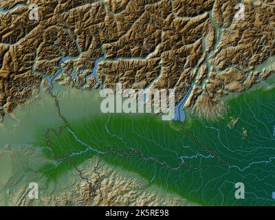 Lombardia, region of Italy. Colored elevation map with lakes and rivers Stock Photo