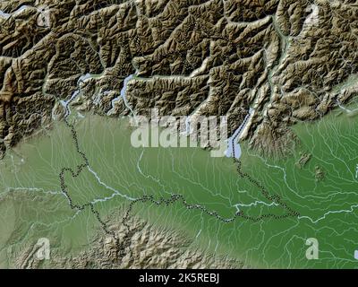 Lombardia, region of Italy. Elevation map colored in wiki style with lakes and rivers Stock Photo