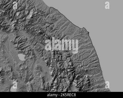 Marche, region of Italy. Bilevel elevation map with lakes and rivers Stock Photo