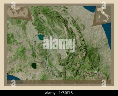 Umbria, region of Italy. High resolution satellite map. Corner auxiliary location maps Stock Photo