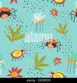 Bugs and insects characters, seamless pattern Stock Vector