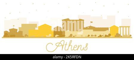 Athens Greece City Skyline Silhouette with Golden Buildings Isolated on White. Vector Illustration. Stock Vector