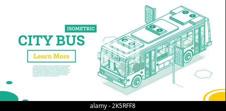 City Bus. Isometric Outline Concept. Vector Illustration. Design Element for Infographic Projects. Stock Vector