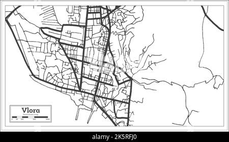 Vlora Albania City Map in Black and White Color in Retro Style Isolated on White. Outline Map. Vector Illustration. Stock Vector