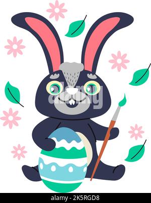 Rabbit Painting Easter Egg Cartoon Illustration Stock Vector Image ...