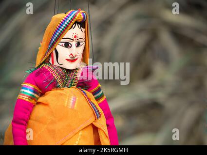 Hand made colourful rajasthani female puppet or kathputali. indian puppet or kathputali Stock Photo