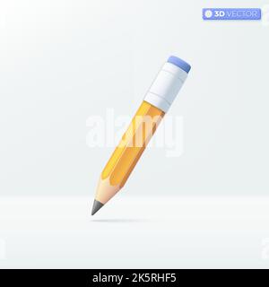 Yellow Pencil icon symbols. education, Creative writing storytelling and drawing concept. 3D vector isolated illustration design. Cartoon pastel Minim Stock Vector