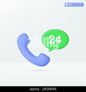 phone 24 hours icon symbols. chatting, working hours, support, service, delivery concept. 3D vector isolated illustration design. Cartoon pastel Minim Stock Vector