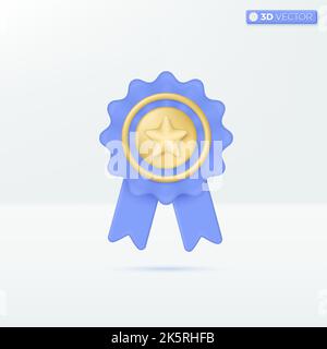 Medal with golden star and ribbons icon symbols. prize, winner, high quality guarantee concept. 3D vector isolated illustration design. Cartoon pastel Stock Vector