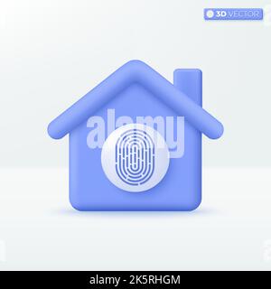 Home Fingerprint icon symbols. scan biometric identity authorized and business security concept. 3D vector isolated illustration design. Cartoon paste Stock Vector