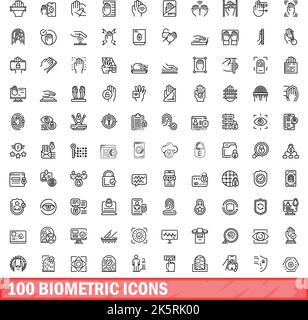 100 biometric icons set. Outline illustration of 100 biometric icons vector set isolated on white background Stock Vector