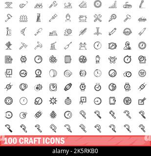 100 craft icons set. Outline illustration of 100 craft icons vector set isolated on white background Stock Vector