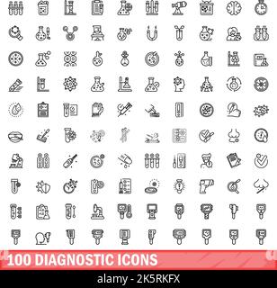 100 diagnostic icons set. Outline illustration of 100 diagnostic icons vector set isolated on white background Stock Vector