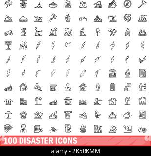 100 disaster icons set. Outline illustration of 100 disaster icons ...