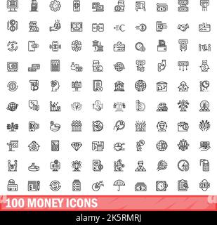 100 money icons set. Outline illustration of 100 money icons vector set ...