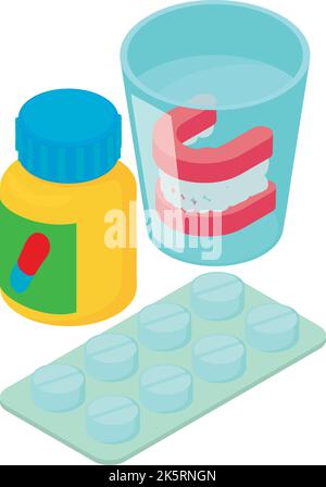 Retirement age icon isometric vector. Medicine and removable jaw in glass icon. Nursing home, care, treatment Stock Vector