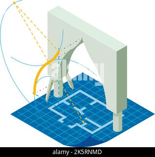 Arch project icon isometric vector. Realistic model figured arch on blue print. Graphic idea, architecture, construction Stock Vector