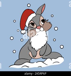 bunny in santa hat christmas illustration happy new year Stock Vector