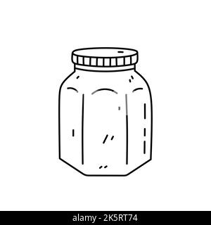 Glass jar isolated on white background. Vector hand-drawn illustration in doodle style. Perfect for decorations, logo, various designs. Stock Vector
