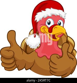 Turkey In Santa Hat Christmas Thanksgiving Cartoon Stock Vector