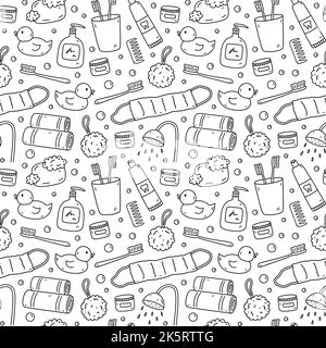 Seamless pattern with bath accessories - towels, shampoo