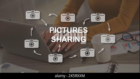 Pictures sharing concept illustrated by a picture on background Stock Photo