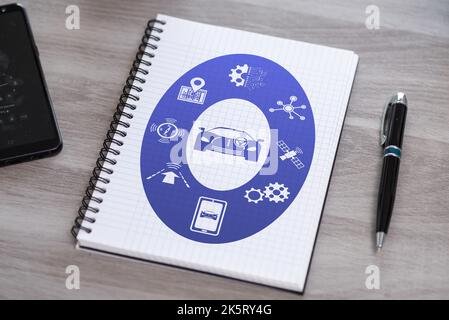 Driverless car concept drawn on a notepad Stock Photo